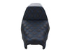 Step-Up LS Dual Seat with Blue Double Diamond Lattice Stitch. Fits Sportster 2004-2021 with 3.3 Gallon Fuel Tank.