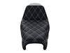 Step-Up LS Dual Seat with White Double Diamond Lattice Stitch. Fits Sportster 2004-2021 with 3.3 Gallon Fuel Tank.