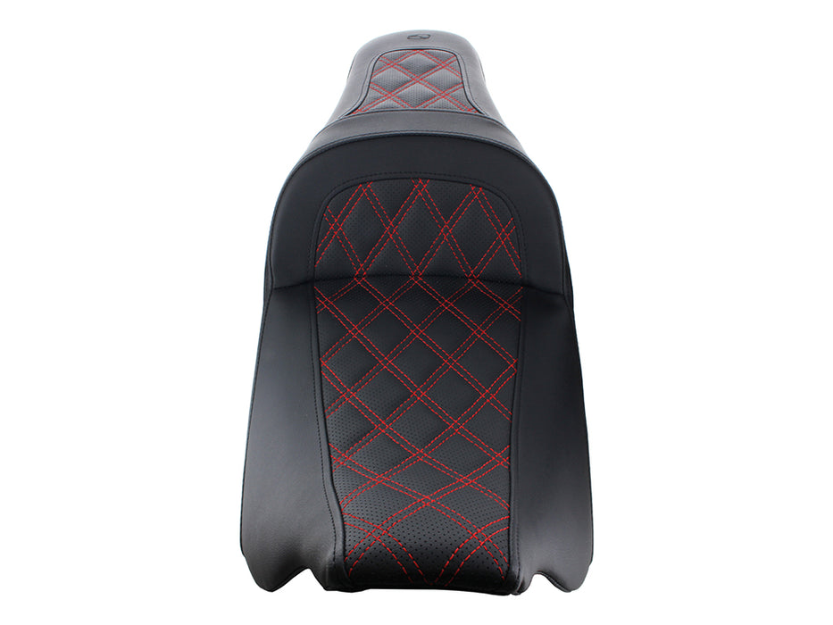 Slim LS Dual Seat with Red Double Diamond Lattice Stitch. Fits Most Touring 2008-2024