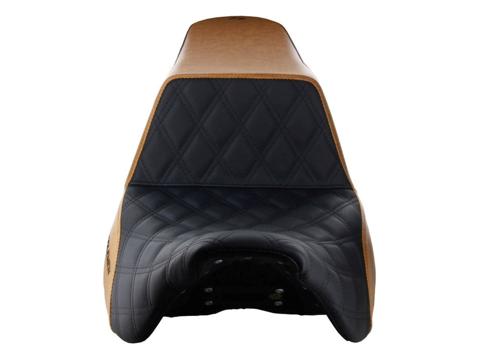 SADDLEMEN Custom Black & Brown Step-Up LS Dual Seat With Black Double Diamond Lattice Stitch. Fits Most Touring 2008-2024