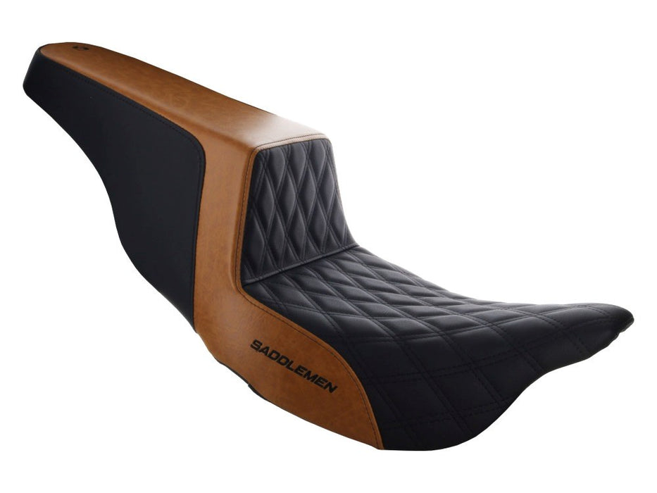 SADDLEMEN Custom Black & Brown Step-Up LS Dual Seat With Black Double Diamond Lattice Stitch. Fits Most Touring 2008-2024