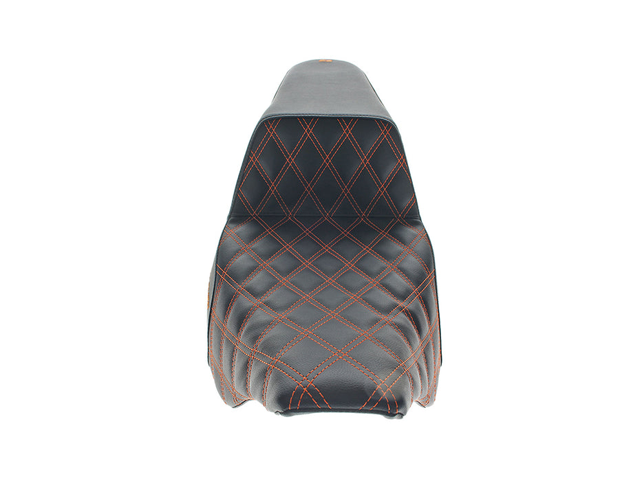 Step-Up LS Dual Seat with Orange Double Diamond Lattice Stitch. Fits Most Touring 2008-2024