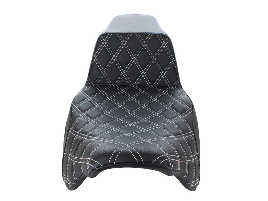 Step-Up LS Dual Seat with White Double Diamond Lattice Stitch. Fits Most Touring 2008-2024