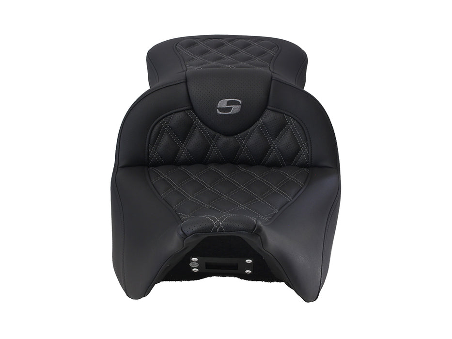 SADDLEMEN - Roadsofa LS Dual Seat with Grey Double Diamond Lattice Stitch. Fits Most Touring 2008-2024
