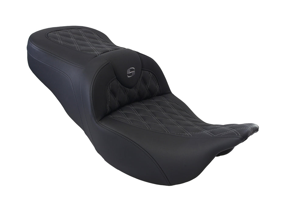 SADDLEMEN - Roadsofa LS Dual Seat with Grey Double Diamond Lattice Stitch. Fits Most Touring 2008-2024