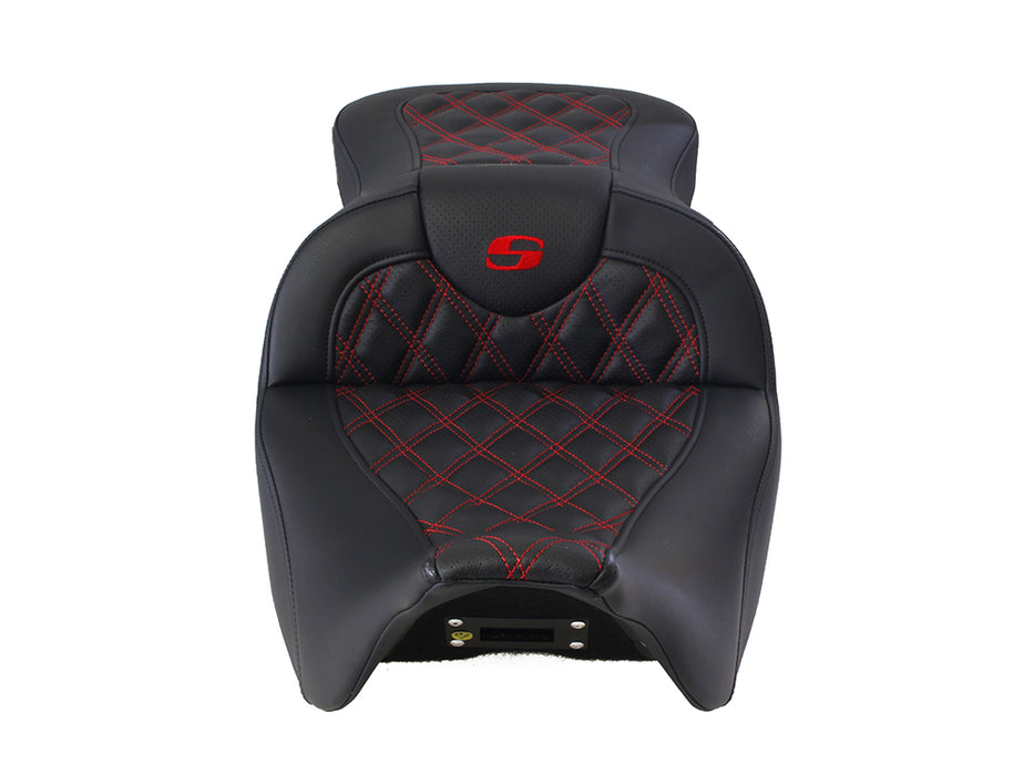 Roadsofa LS Dual Seat with Red Double Diamond Lattice Stitch. Fits Most Touring 2008-2024