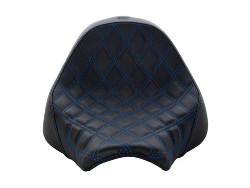 Renegade LS Solo Seat with Blue Double Diamond Lattice Stitch. Fits Fat Boy 2018up & Breakout 2023up