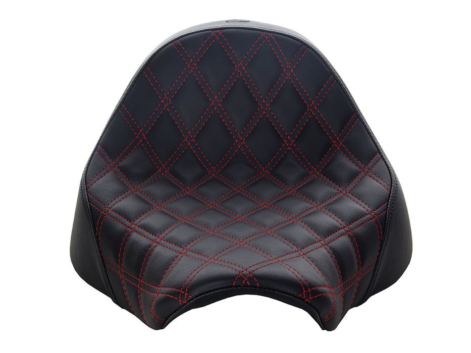 Renegade LS Solo Seat with Red Double Diamond Lattice Stitch. Fits Fat Boy 2018up & Breakout 2023up