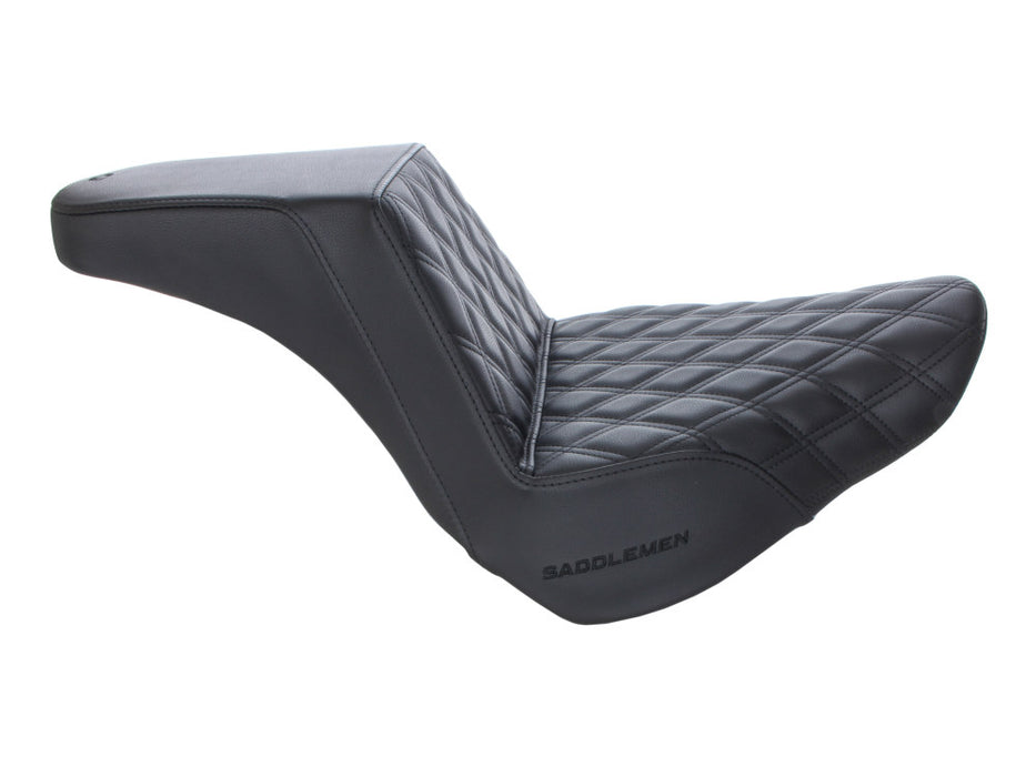 Saddlemen Step-Up LS Dual Seat with Black Double Diamond Lattice Stitch. Fits Fatboy 18+ & Breakout 2023+