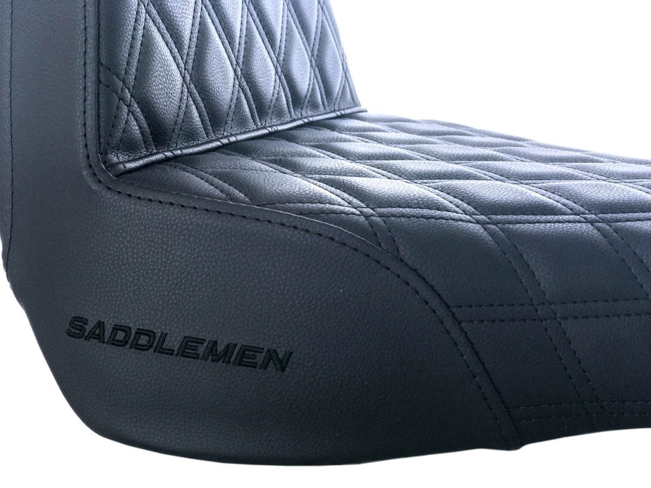 SADDLEMEN Step-Up Front LS Dual Seat With Black Double Diamond Lattice Stitch. Fits Fat Boy 2018up & Breakout 2023up