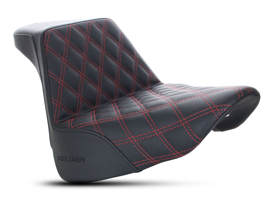 Step-Up Front LS Dual Seat with Red Double Diamond Lattice Stitch. Fits Fat Boy 2018up & Breakout 2023up
