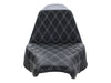 Step-Up Front LS Dual Seat with White Double Diamond Lattice Stitch. Fits Fat Boy 2018up & Breakout 2023up