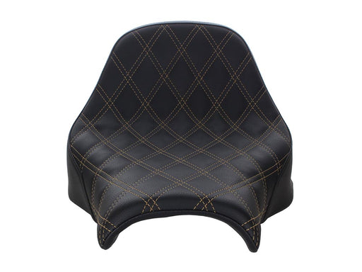 Renegade LS Solo Seat with Gold Double Diamond Lattice Stitch. Fits Fat Bob 2018-2024