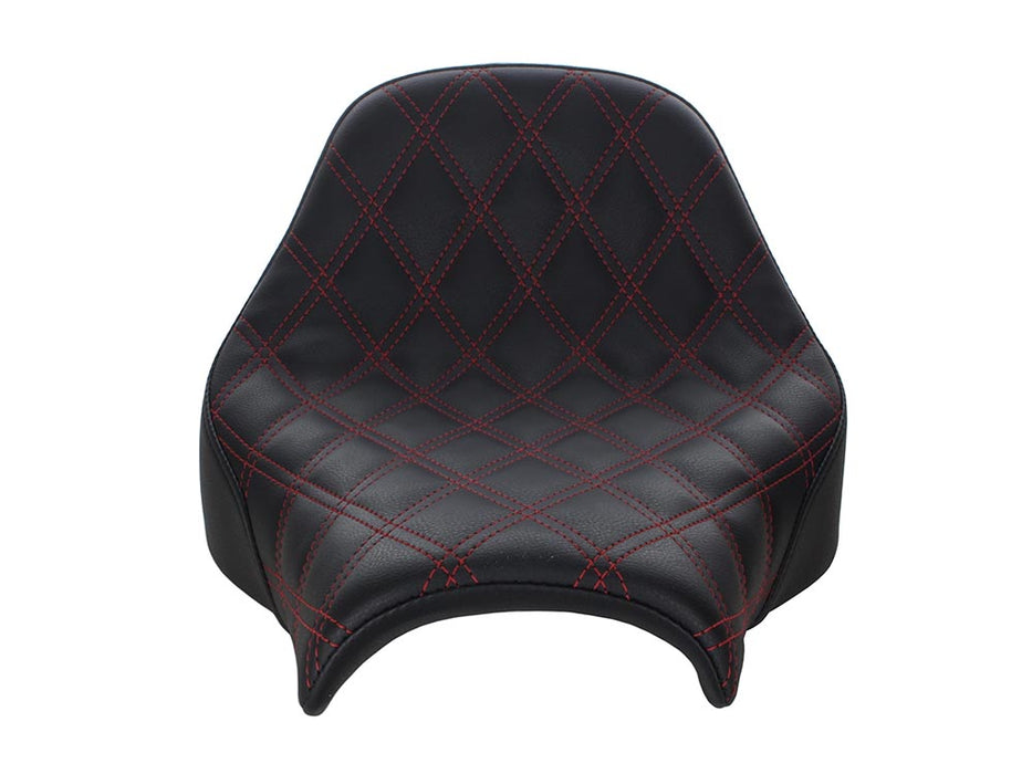 Renegade LS Solo Seat with Red Double Diamond Lattice Stitch. Fits Fat Bob 2018-2024