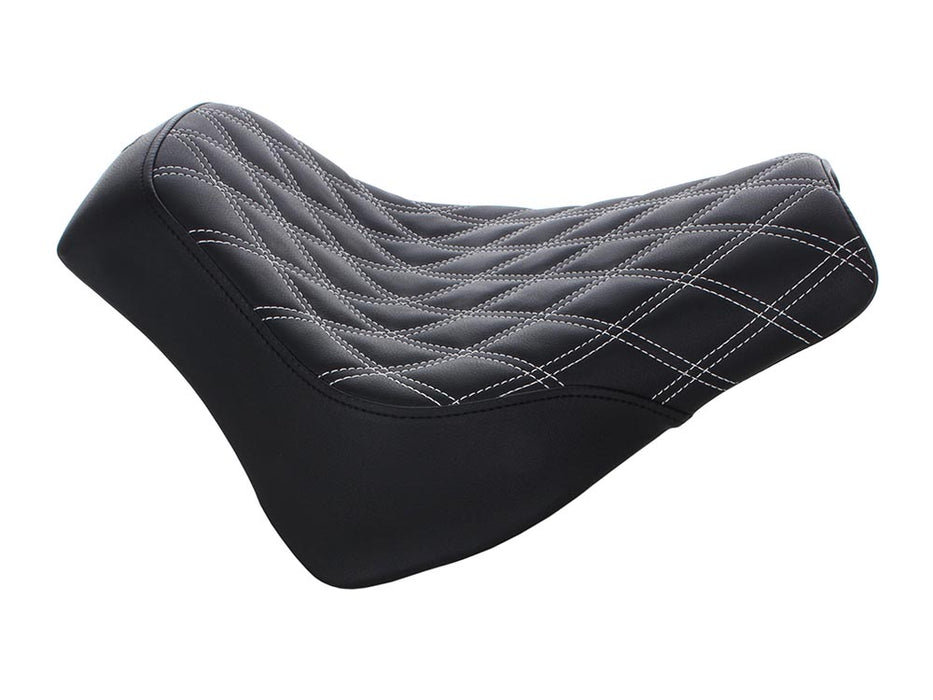 Renegade LS Solo Seat with White Double Diamond Lattice Stitch. Fits Fat Bob 2018-2024