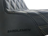Step-Up LS Dual Seat with Gold Double Diamond Lattice Stitch. Fits Fat Bob 2018-2024