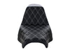 Step-Up LS Dual Seat with White Double Diamond Lattice Stitch. Fits Fat Bob 2018-2024