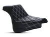 Step-Up LS Dual Seat with White Double Diamond Lattice Stitch. Fits Fat Bob 2018-2024