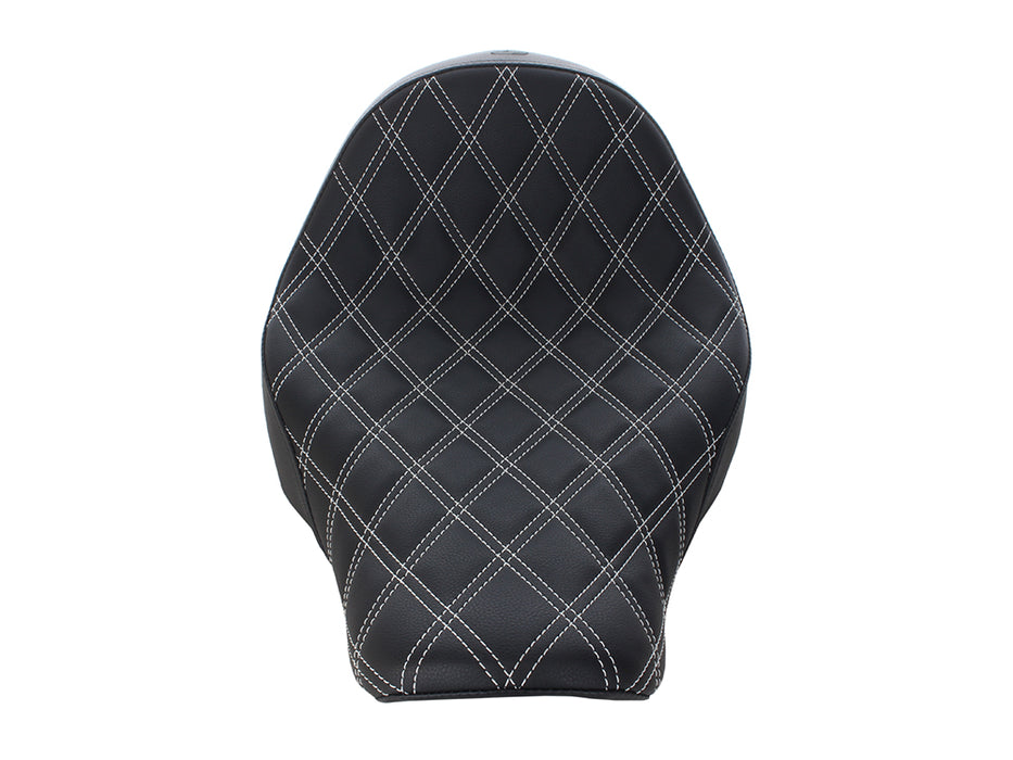 Renegade LS Solo Seat with White Double Diamond Lattice Stitch. Fits Sport Glide & Low Rider 2018up, Low Rider S 2020up & Low Rider ST 2022up.