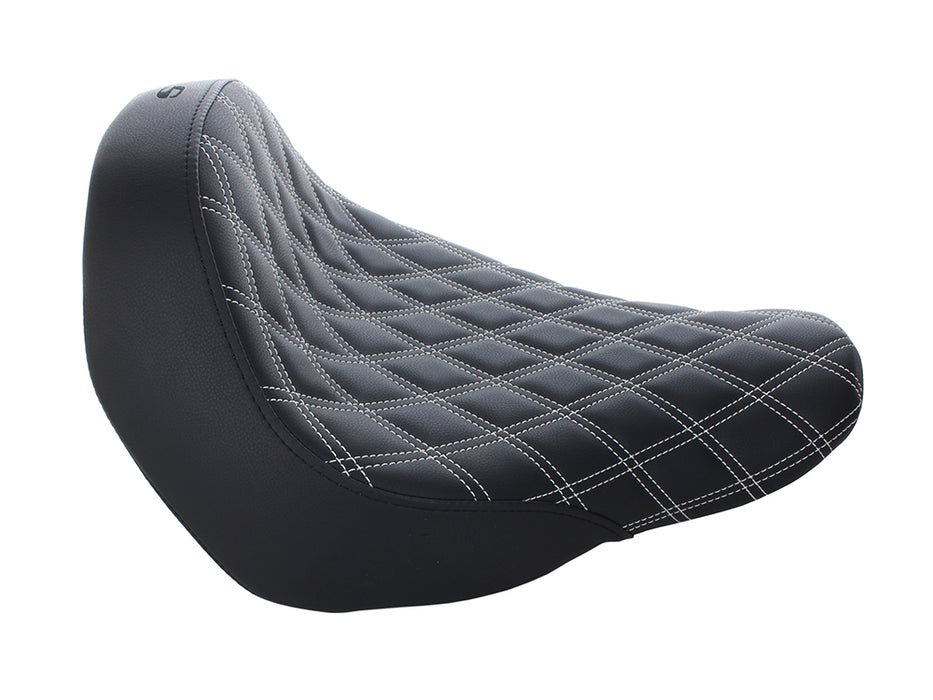 Renegade LS Solo Seat with White Double Diamond Lattice Stitch. Fits Sport Glide & Low Rider 2018up, Low Rider S 2020up & Low Rider ST 2022up.