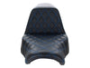 Step-Up LS Dual Seat with Blue Double Diamond Lattice Stitch. Fits Sport Glide & Low Rider 2018up, Low Rider S 2020up & Low Rider ST 2022up.