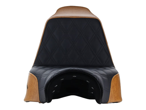 Custom Black & Brown Step-Up LS Dual Seat with Black Double Diamond Lattice Stitch. Fits Sport Glide & Low Rider 2018up, Low Rider S 2020up & Low Rider ST 2022up.