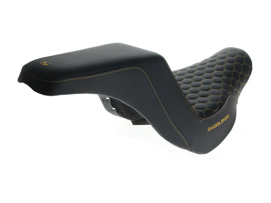 Step-Up HC Dual Seat with Gold Honeycomb Stitch. Fits Sport Glide & Low Rider 2018up, Low Rider S 2020up & Low Rider ST 2022up