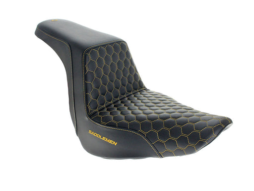 Step-Up HC Dual Seat with Gold Honeycomb Stitch. Fits Sport Glide & Low Rider 2018up, Low Rider S 2020up & Low Rider ST 2022up