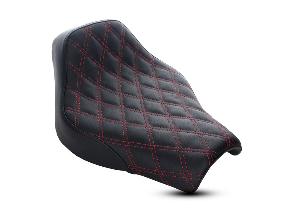 SADDLEMEN - Renegade LS Solo Seat with Red Double Diamond Lattice Stitch. Fits Softail Street Bob 2018up & Standard 2020up.