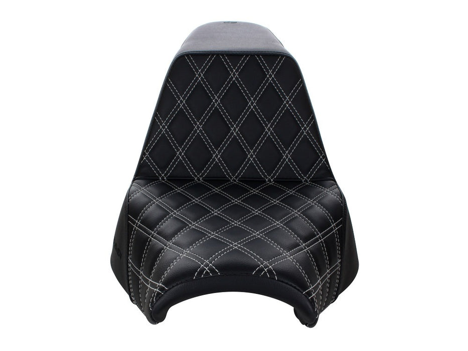 SADDLEMEN Step-Up Front LS Dual Seat With White Double Diamond Lattice Stitch. Fits Breakout 2018-2022