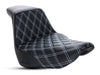 Step-Up LS Dual Seat with White Double Diamond Lattice Stitch. Fits Softail Deluxe 2018-2020, Slim 2018-2021 & Heritage Classic 2018up