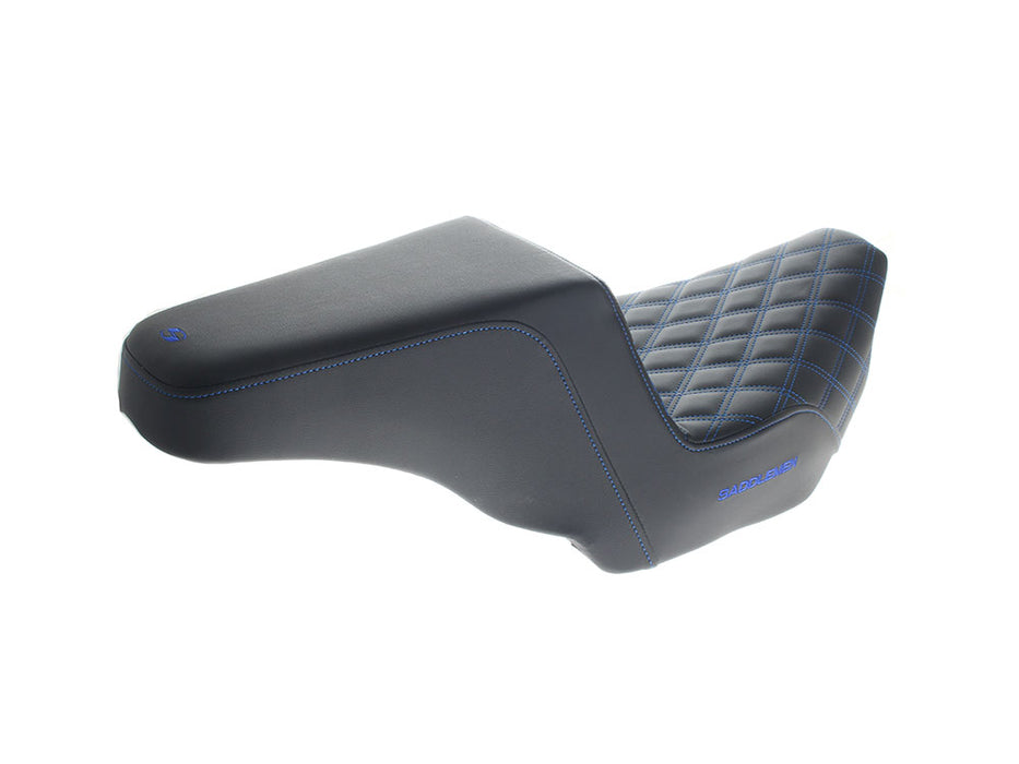 Step-Up LS Dual Seat with Blue Double Diamond Lattice Stitch. Fits CVO Touring 2023up, Street Glide & Road Glide 2024up, Touring 2025up