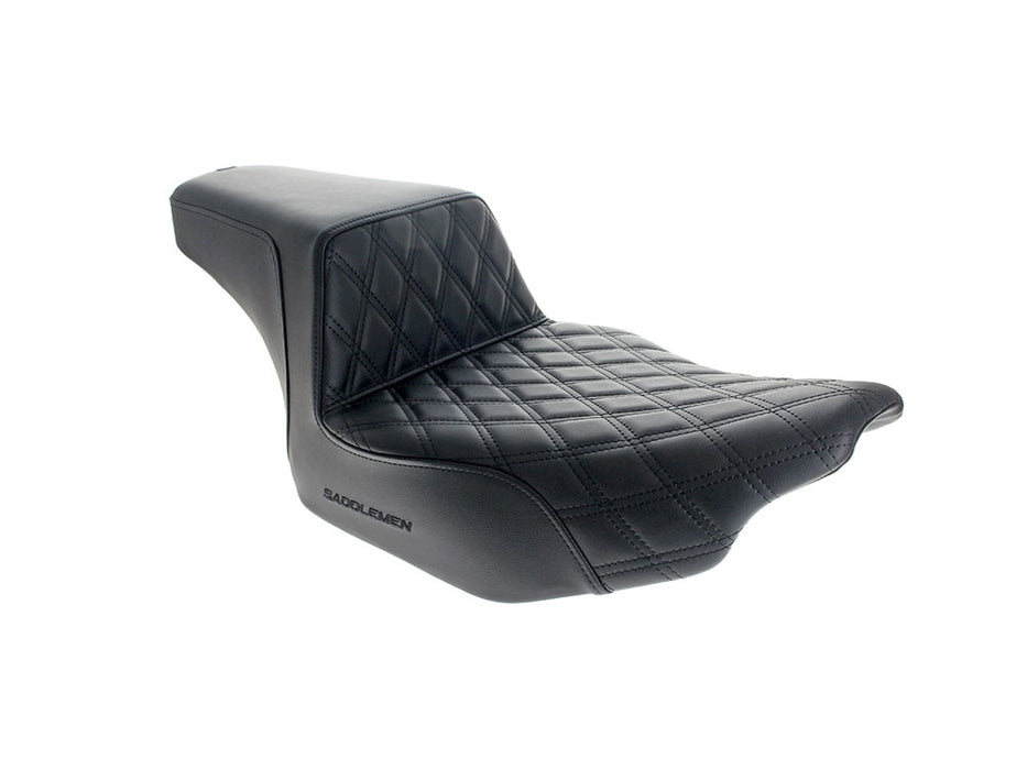 Extended Reach Step-Up LS Dual Seat with Black Double Diamond Lattice Stitch. Fits CVO Touring 2023up, Street Glide & Road Glide 2024up, Touring 2025up