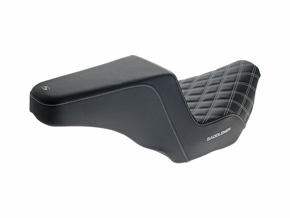 Step-Up LS Dual Seat with White Double Diamond Lattice Stitch. Fits CVO Touring 2023up, Street Glide & Road Glide 2024up, Touring 2025up