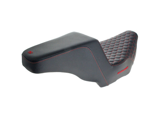 Step-Up HC Dual Seat with Red Honeycomb Stitch. Fits CVO Touring 2023up, Street Glide & Road Glide 2024up, Touring 2025up