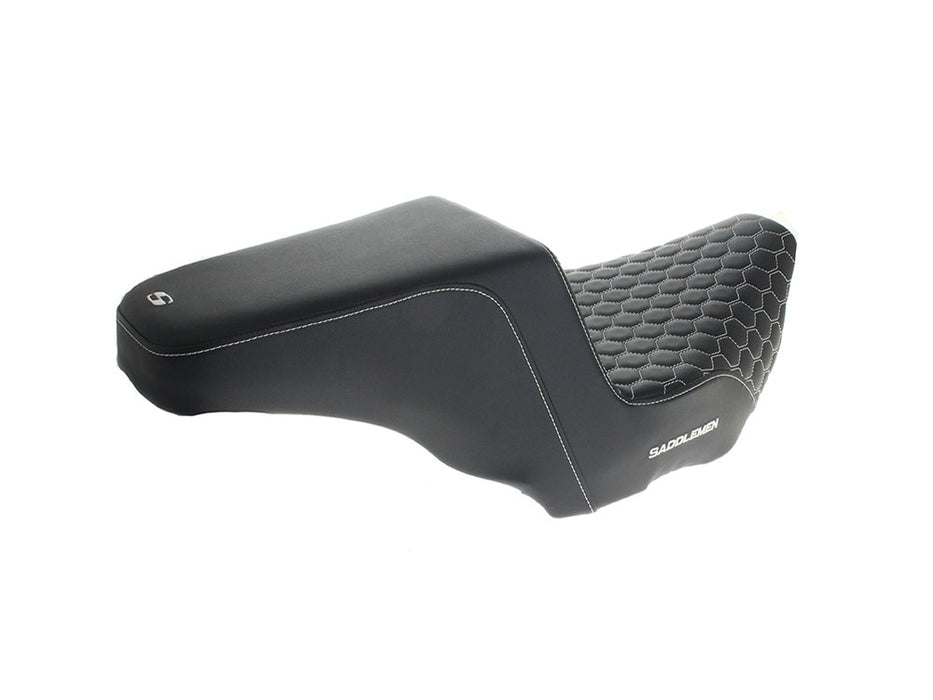 Step-Up HC Dual Seat with White Honeycomb Stitch. Fits CVO Touring 2023up, Street Glide & Road Glide 2024up, Touring 2025up