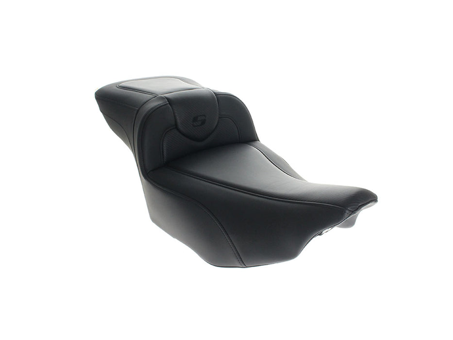 Extended Roadsofa CF Dual Seat With Backrest & Carbon Fiber Weave. Fits CVO Touring 2023up, Street Glide & Road Glide 2024up, Touring 2025up