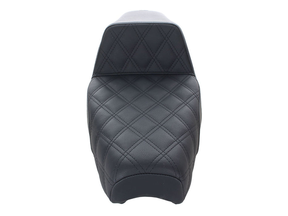 Step-Up LS Dual Seat with Black Double Diamond Lattice Stitch. Fits Sportster 1982-2003.