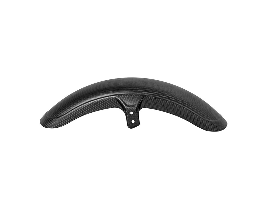Carbon Front Fender - Matte Finish. Fits Mid-Glide Dyna 2006-2017, Softail Street Bob 2018up & Standard 2020-2024 with 19in. Front Wheel. Also Fits Softail Low Rider S 2020up & Low Rider ST 2022up with Adapter