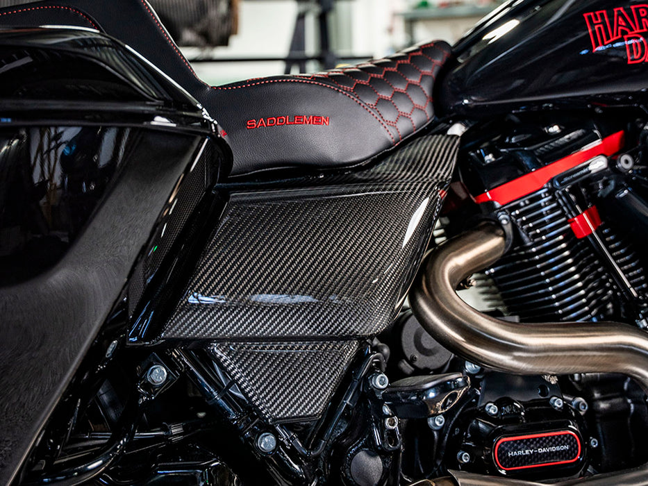 Carbon Side Covers - Gloss Finish. Fits CVO Touring 2023up, Street Glide & Road Glide 2024up, Touring 2025up