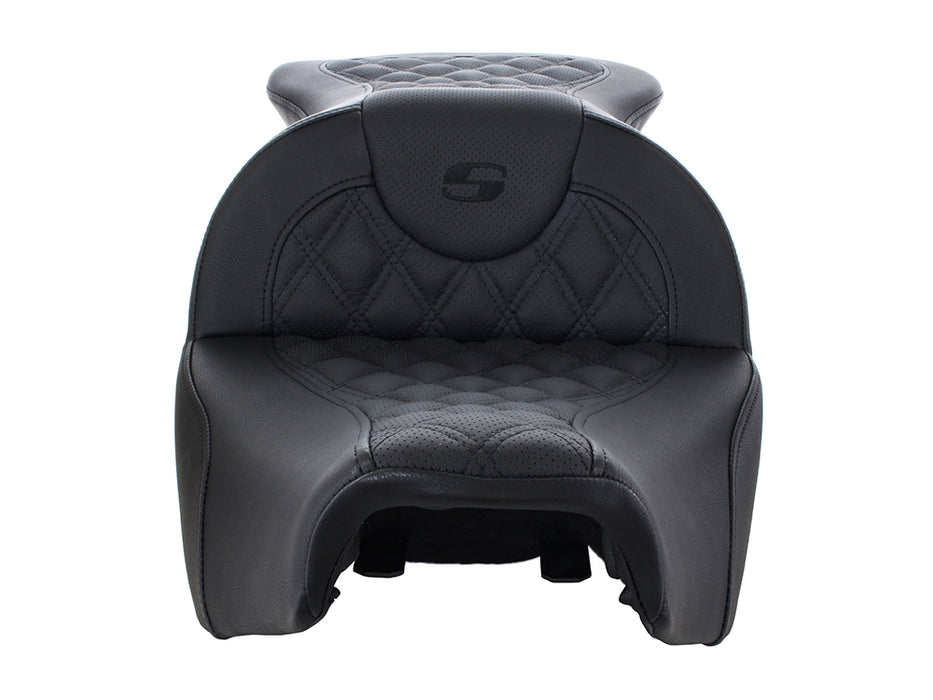 RoadSofa LS Dual Seat with Black Double Diamond Lattice Stitch. Fits Indian Touring 2014up.