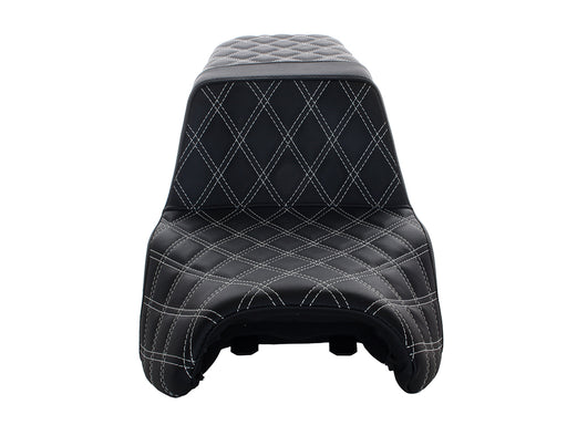 Step-Up LS Dual Seat with White Double Diamond Lattice Stitch Front & Rear. Fits Indian Challenger 2020up.