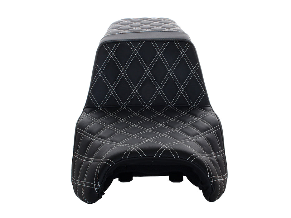 Step-Up LS Dual Seat with White Double Diamond Lattice Stitch Front & Rear. Fits Indian Challenger 2020up.