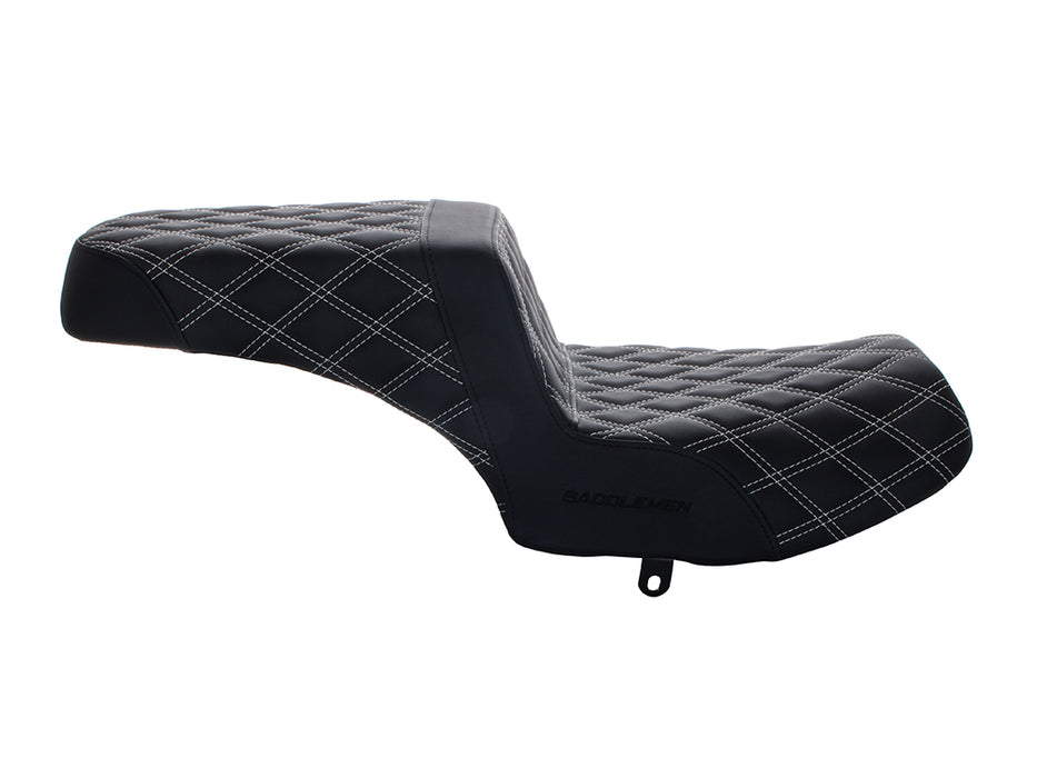 Step-Up LS Dual Seat with White Double Diamond Lattice Stitch Front & Rear. Fits Indian Challenger 2020up.