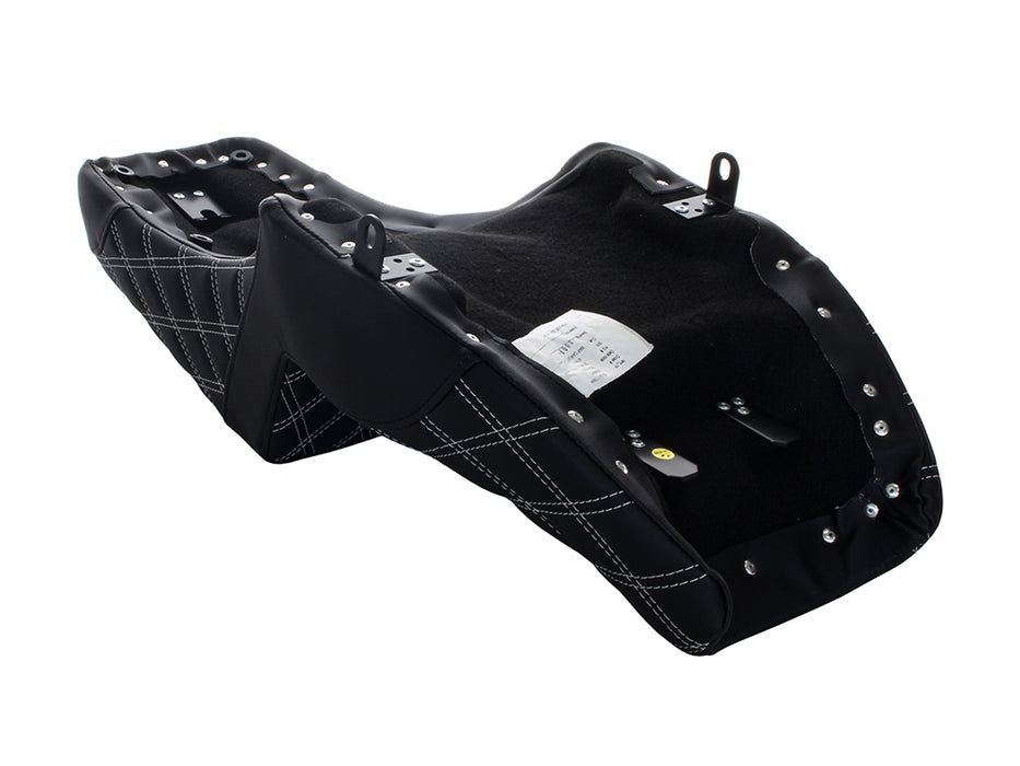 Step-Up LS Dual Seat with White Double Diamond Lattice Stitch Front & Rear. Fits Indian Challenger 2020up.