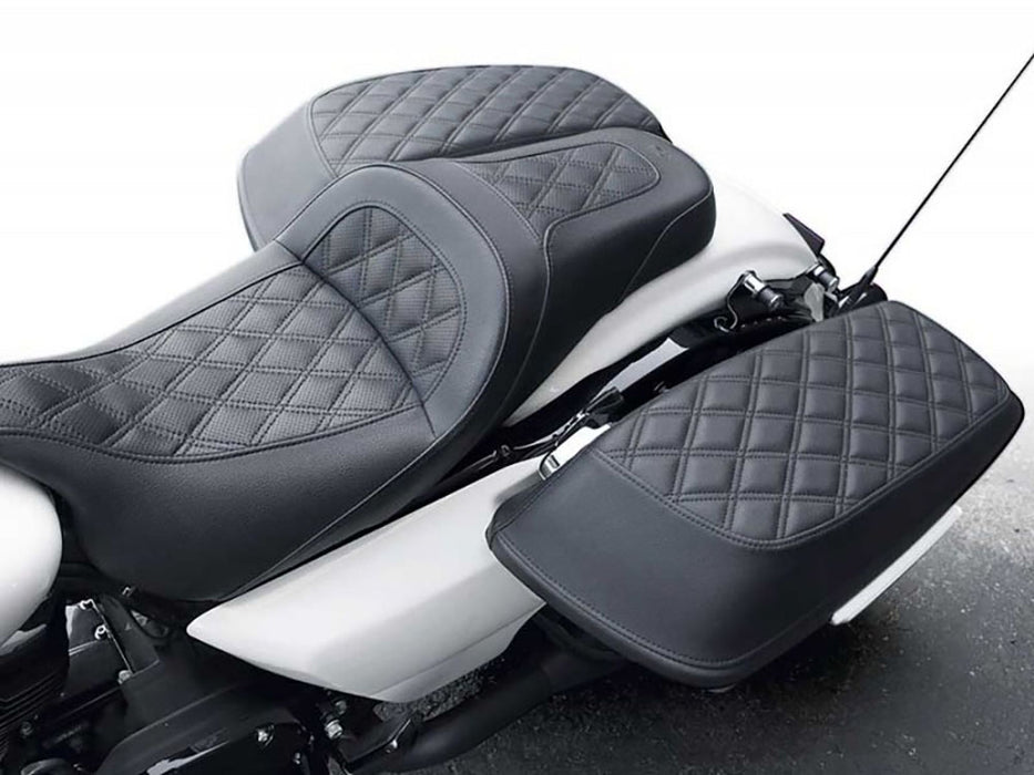 Lattice Stitch Saddlebag Lid Covers. Fits Most Touring 2008-2024