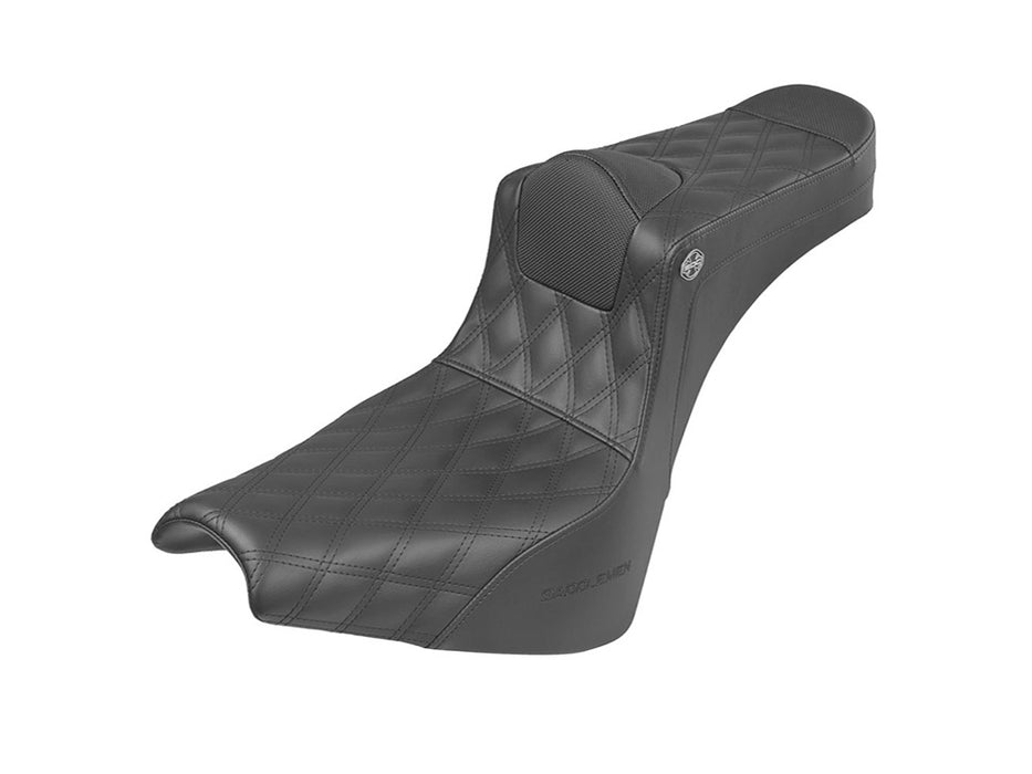 Pro Series San Diego Customs V2 Dual Seat with Black Double Diamond Lattice Stitch. Fits Softail Street Bob 2018up & Standard 2020up.