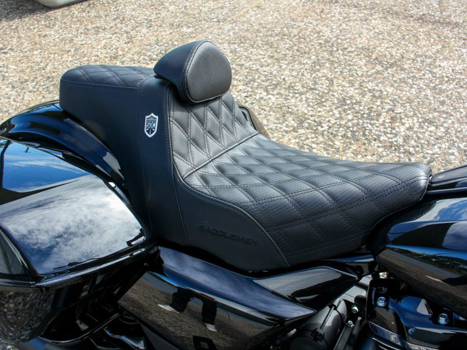 Step-Up San Diego Customs Pro Series Gripper Dual Seat With Backrest & Black Stitch. Fits CVO Touring 2023up, Street Glide & Road Glide 2024up, Touring 2025up