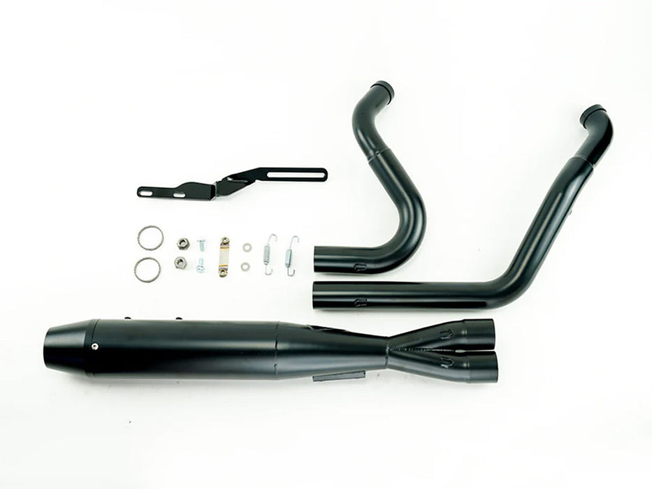 Mid Length 2-into-1 Exhaust with Welded End Cap - Black. Fits Touring 1995-2016.