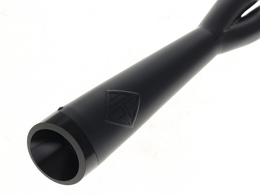 2-into-1 Cutback Exhaust - Black with Black End Cap. Fits Softail 2018up Non-240 Rear Tyre Models.